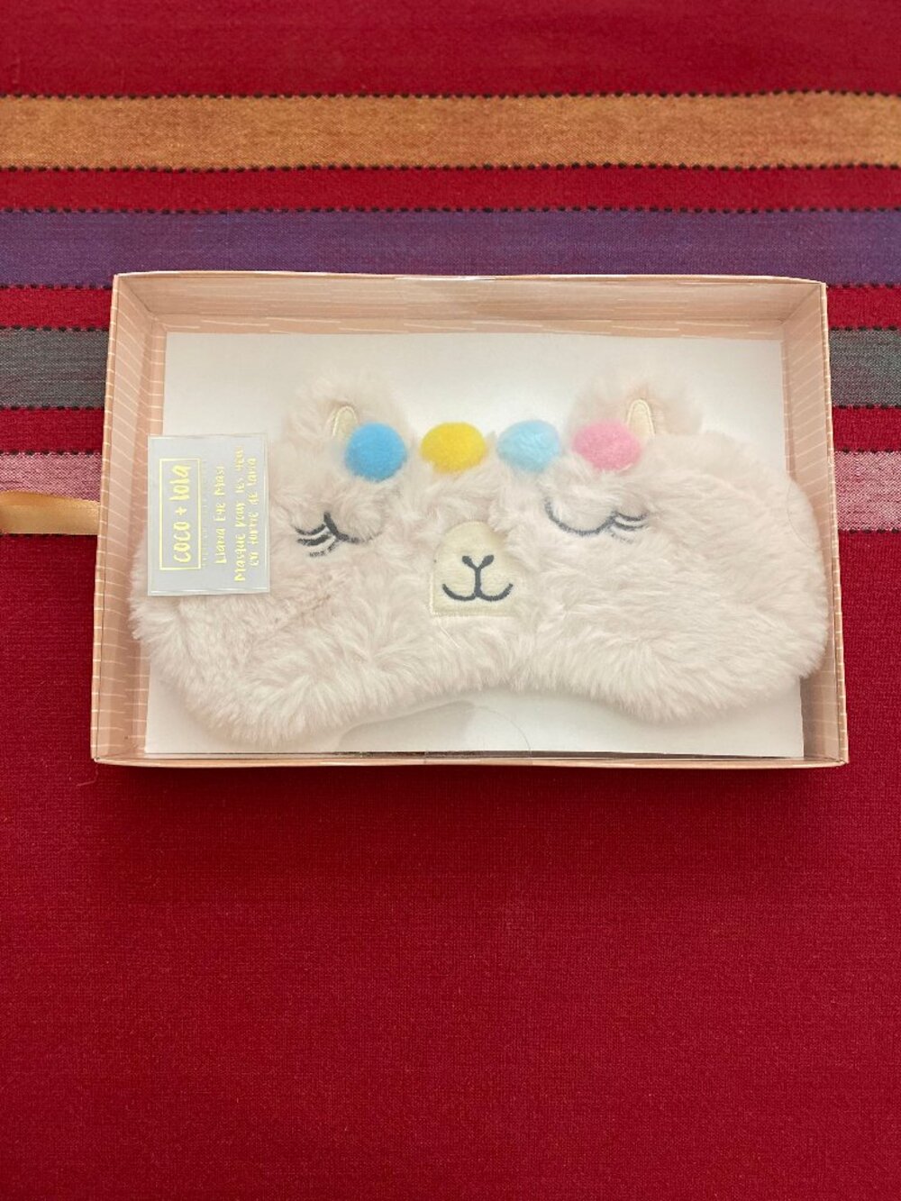 Coco + Lola Premium Collection Llama Faux Fur Pastel Pom Pom Headdress Eye Mask